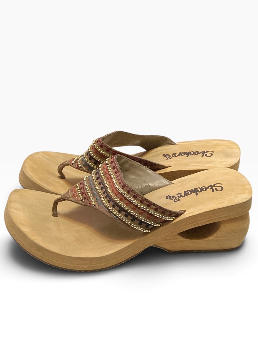 Skechers Women's Beaded Multi-Color Wedge Thong Sandals